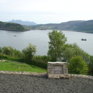 a land marker looking over water