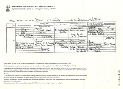Certification of marriage from the original record